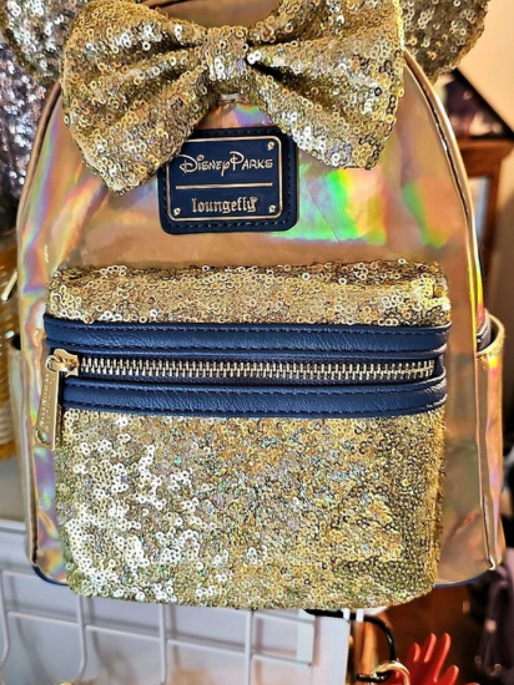 Disney Minnie Mouse backpack Sequin Ear Backpack in Gold & Blue NWT
